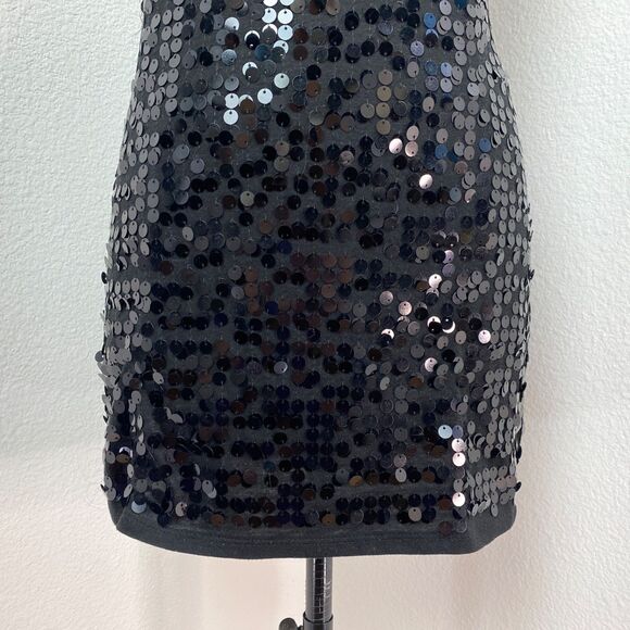 Eye Shadow Black Sequin Bodycon Dress Small Mini Knit Sleeveless Club Party Y2K - Picture 5 of 10